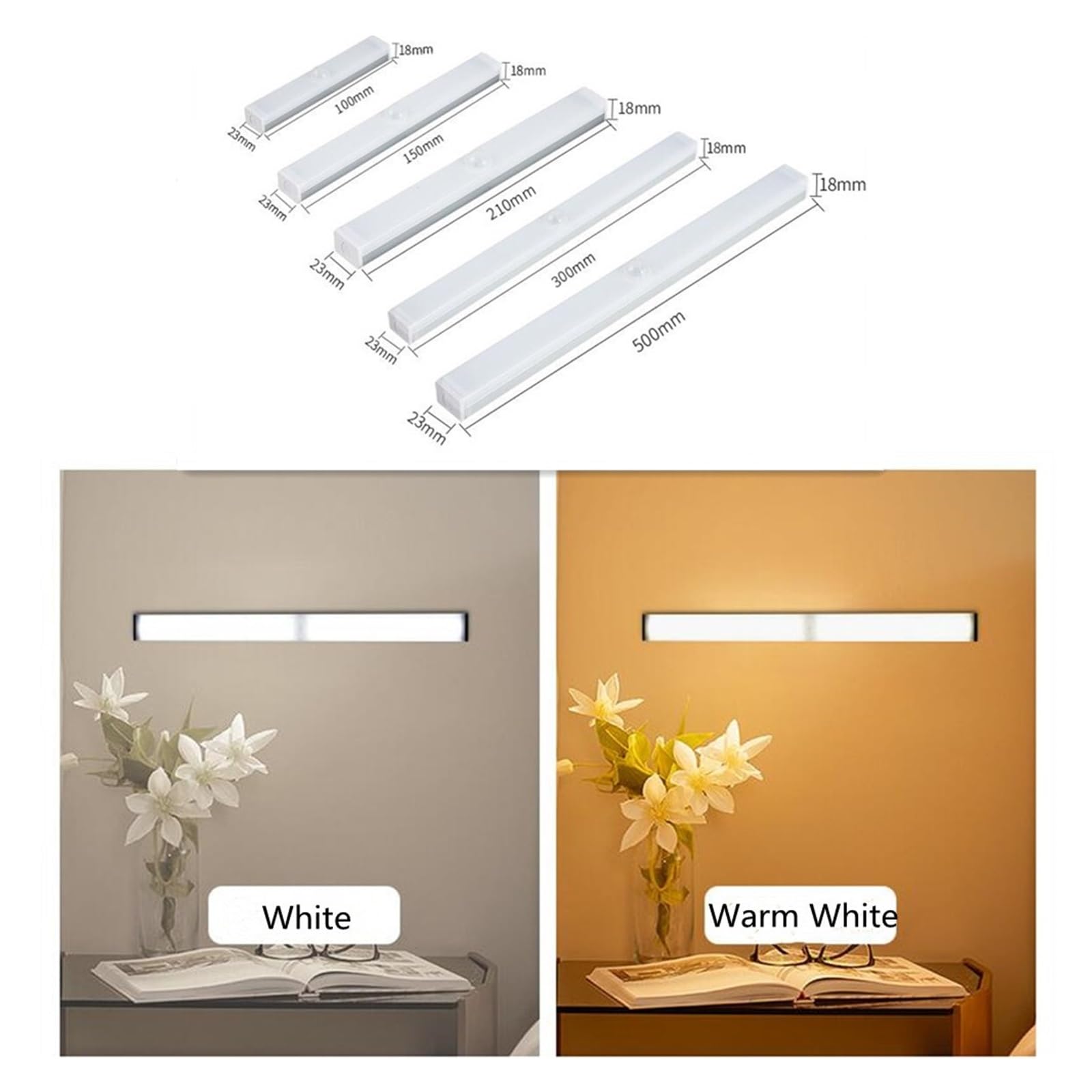 6/10/14/20/34Leds PIR Motion Sensor Licht USB Aufladbare LED Unter Schrank Lampe Treppen Küche Kleiderschrank Betten Bewegungsmelder(Sliver Shell,WARM WHITE_50CM)