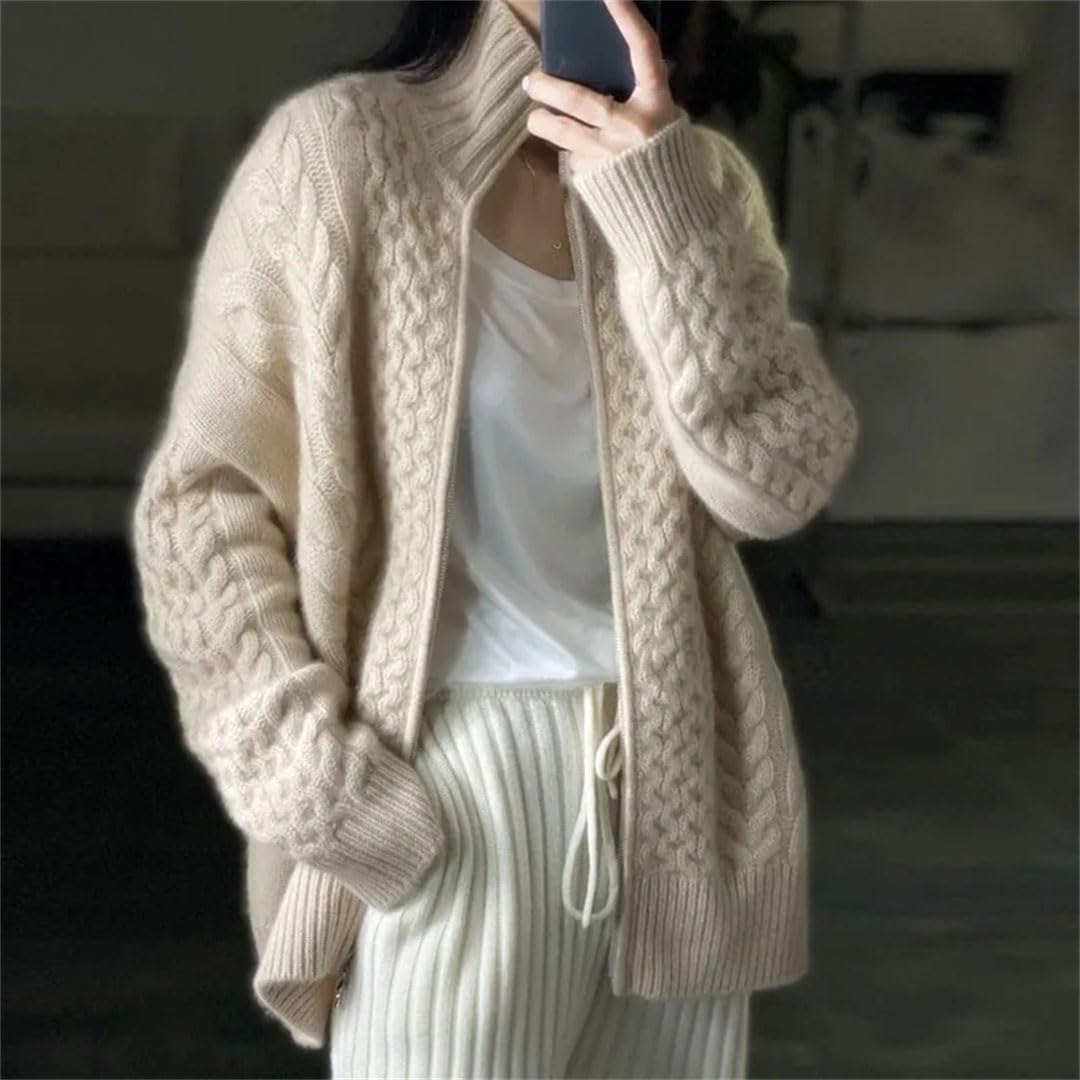 Cardigan Tricoté en Cachemire À Col Roulé pour Femme, Pull en Laine Ample, Grande Taille, Haut De Veste