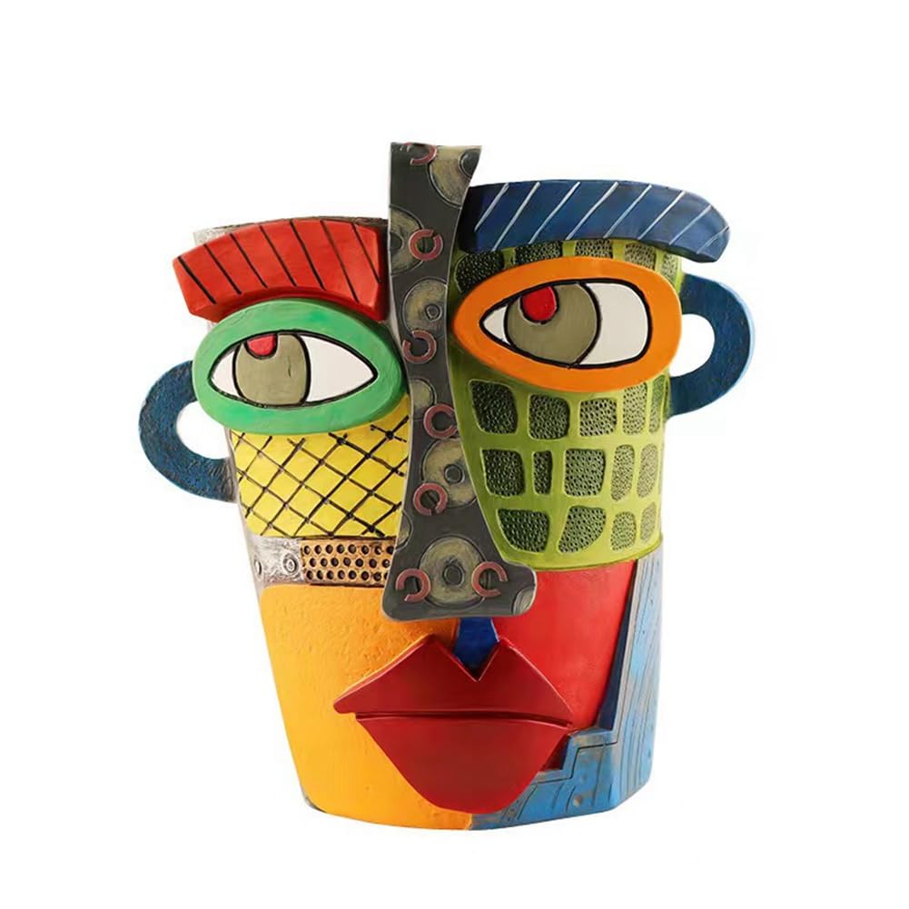 Jimenez Abstract Rainbow Head Planter, Graffiti Face Planter with Drainage, Flower Plant Pots for Indoor Plants B Large Size