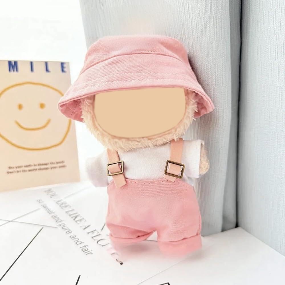 17cm Doll Clothes,Clothes for Dolls Outfit,Accessories for 17cm Dolls Clothes,Cute Clothes for Dress up Unique Style,1 Hats 1 Overalls Jeans Girl for Best Gifts No Doll Included (PINK) - Image 2