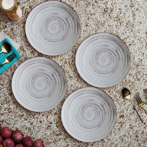 Image of Freakway Stoneware Ceramic Dinner Plates Set of 4 Pcs | Microwave Safe, Dishwasher Safe | Kitchen, Dining, Restaurants, Gifting | Twist Brown