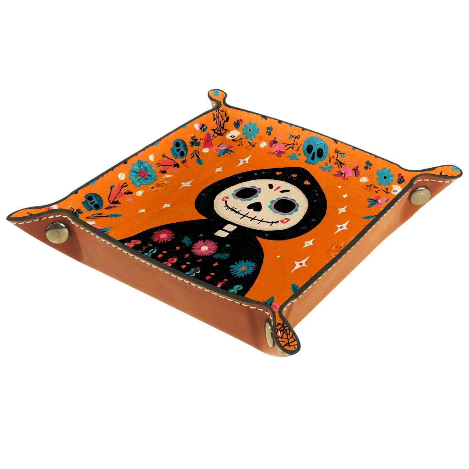 VAPOKF Skeleton Dice Trays Quadrilateral Dice Folding Tray Microfiber Leather Holder for Table Games RPG DND, 20.5 × 20.5 cm