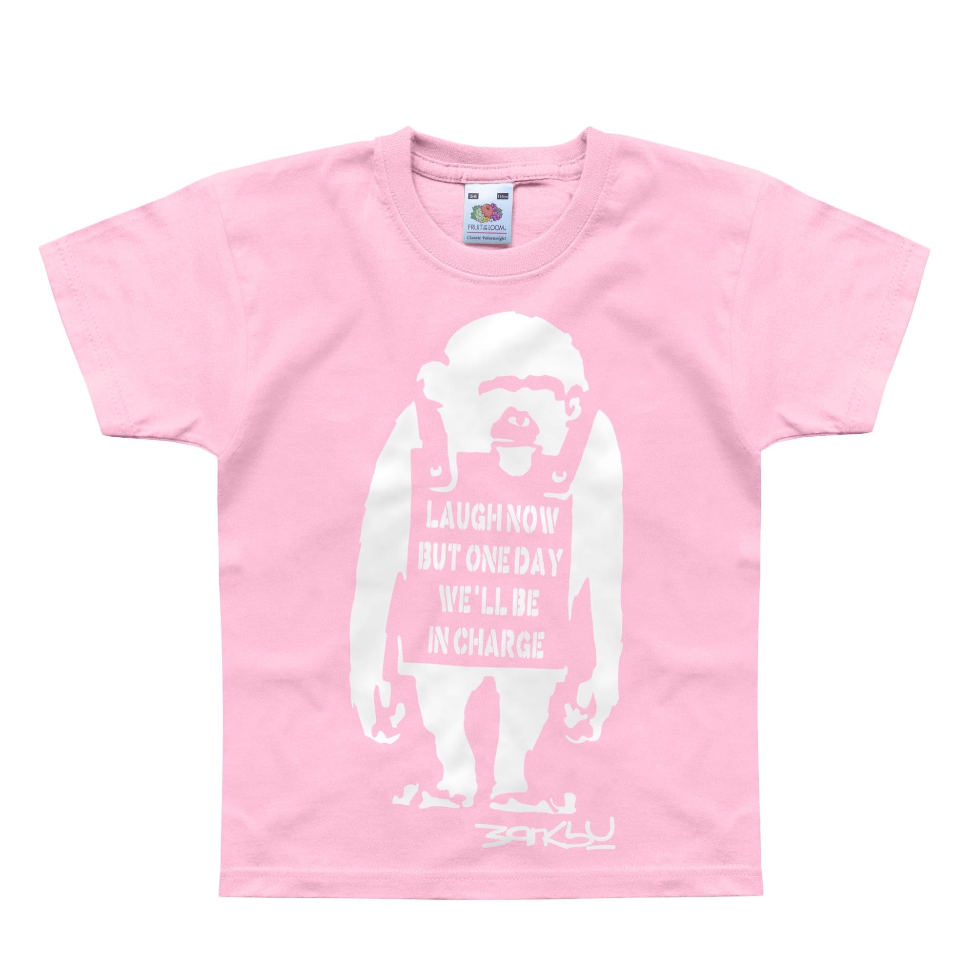 Nutees Banksy Laugh Now Monkey Art Funny Ape Kids T-Shirt (Light Pink), 4 Years