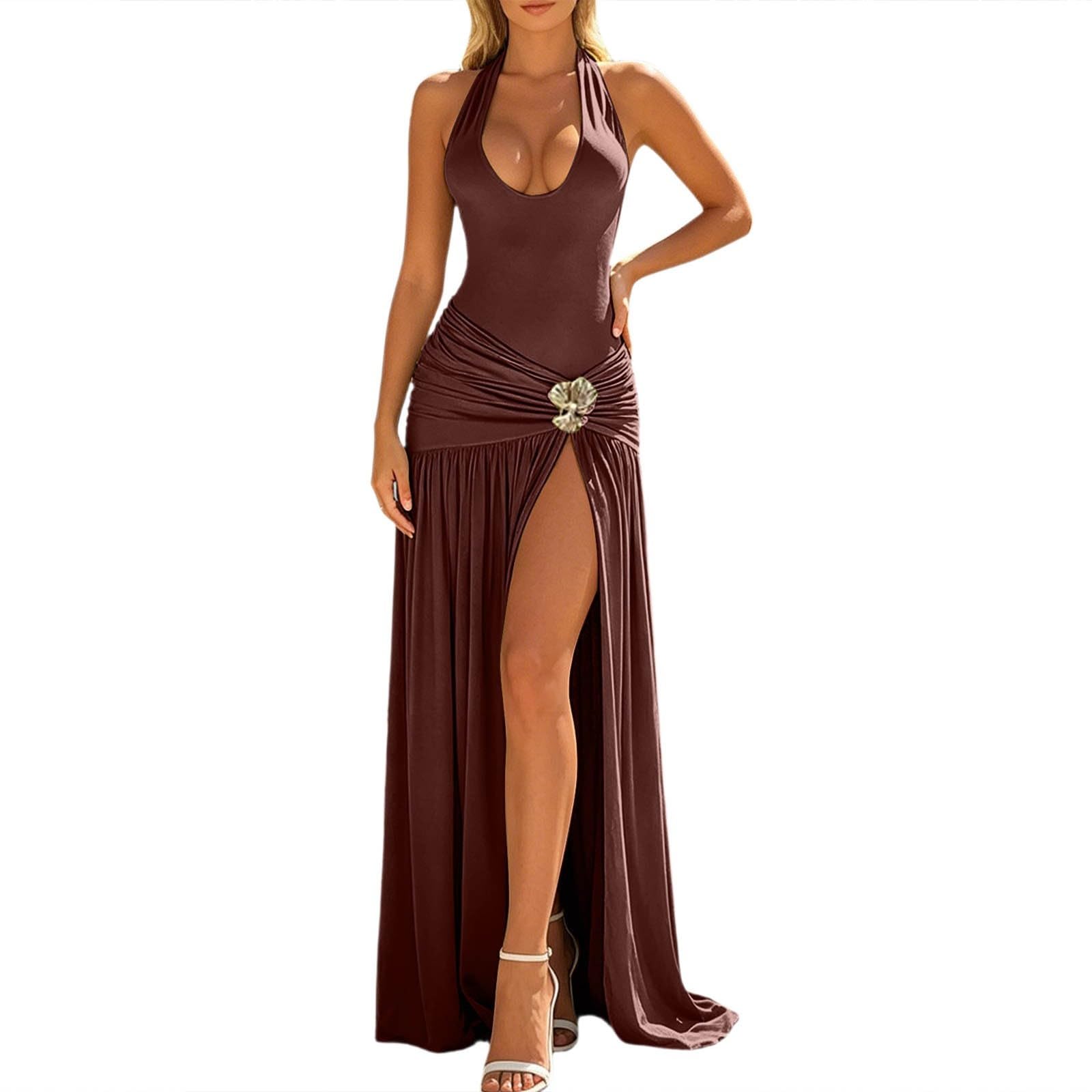 Vestido de Noche Formal Ajustado de Verano para Mujer, sin Espalda, Estilo Midi, Ideal para Fiestas, cócteles y Bodas.