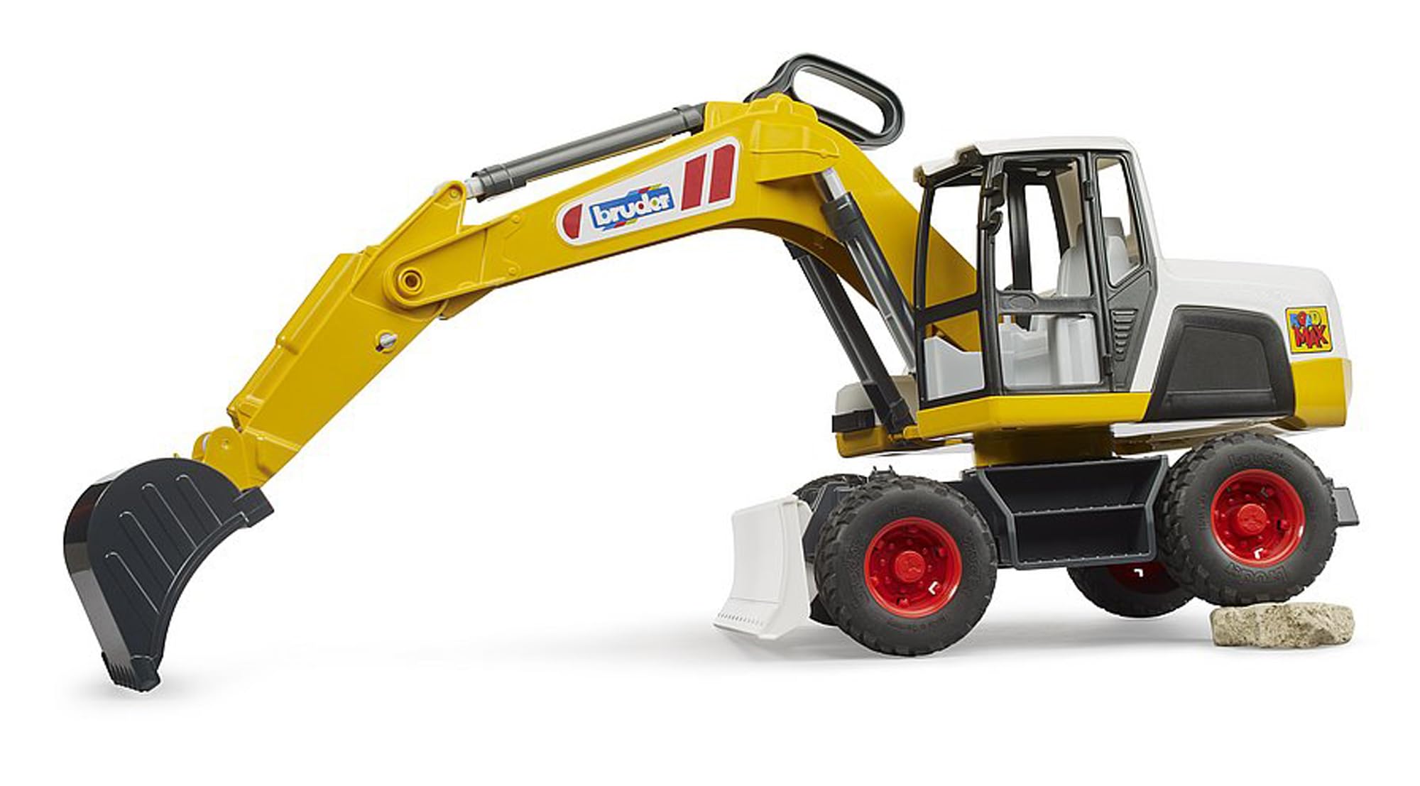 bruder 03413 - ROADMAX Pelle sur pneus | Pelleteuse jouet pour chantier, engin de chantier, jouet pour enfants à partir de 2 ans