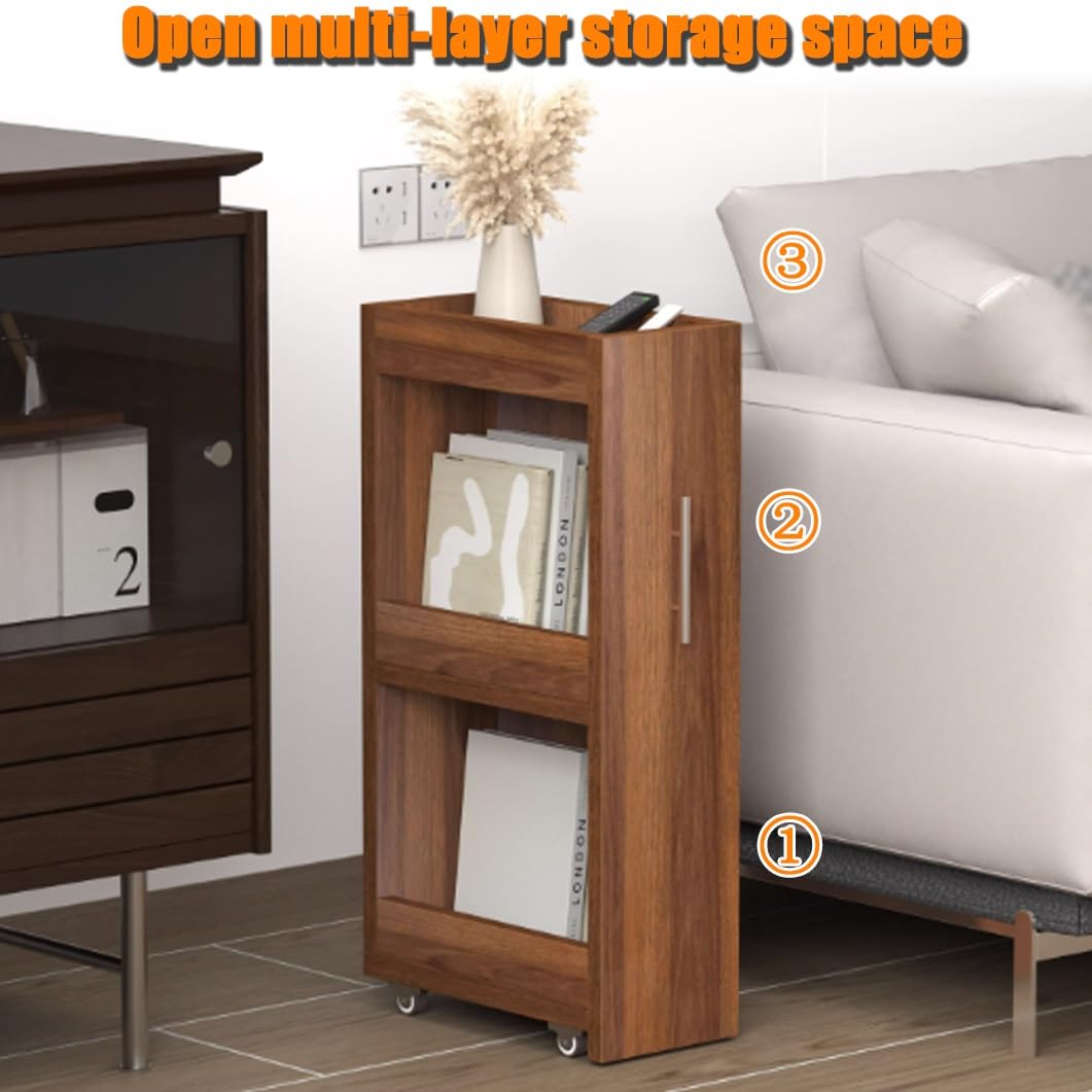 YVYKFZD Carrello Portaoggetti Sottile a 3 Livelli, Carrello Stretto, Carrellos da Cucina con Ruote e Maniglia, Carrellos Carrellino Organizer da Bagno in Legno(Light Brown A,15cm/5.9")