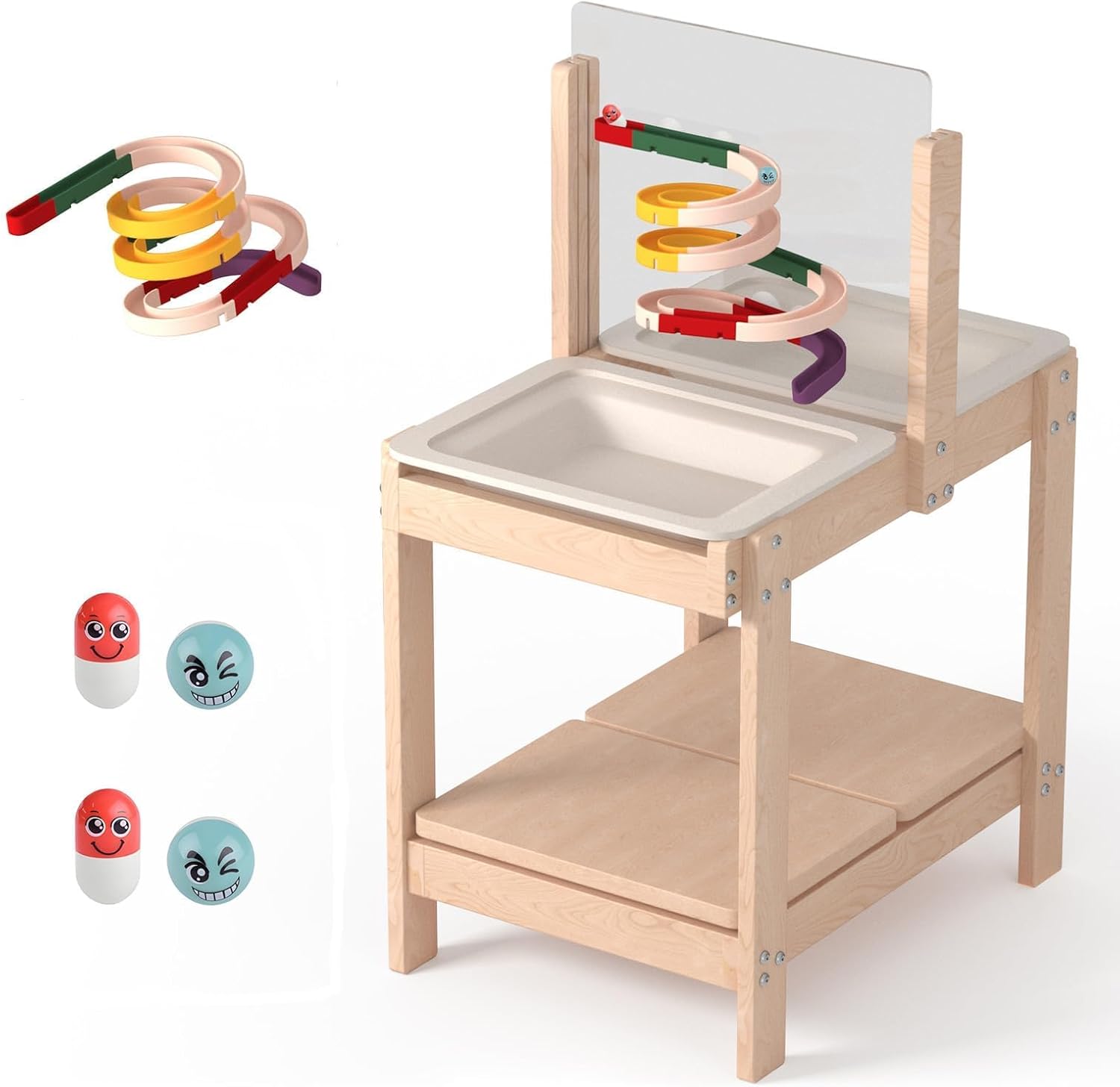 4-in-1 Wooden Toddler Sensory Table with 2 Storage Bins