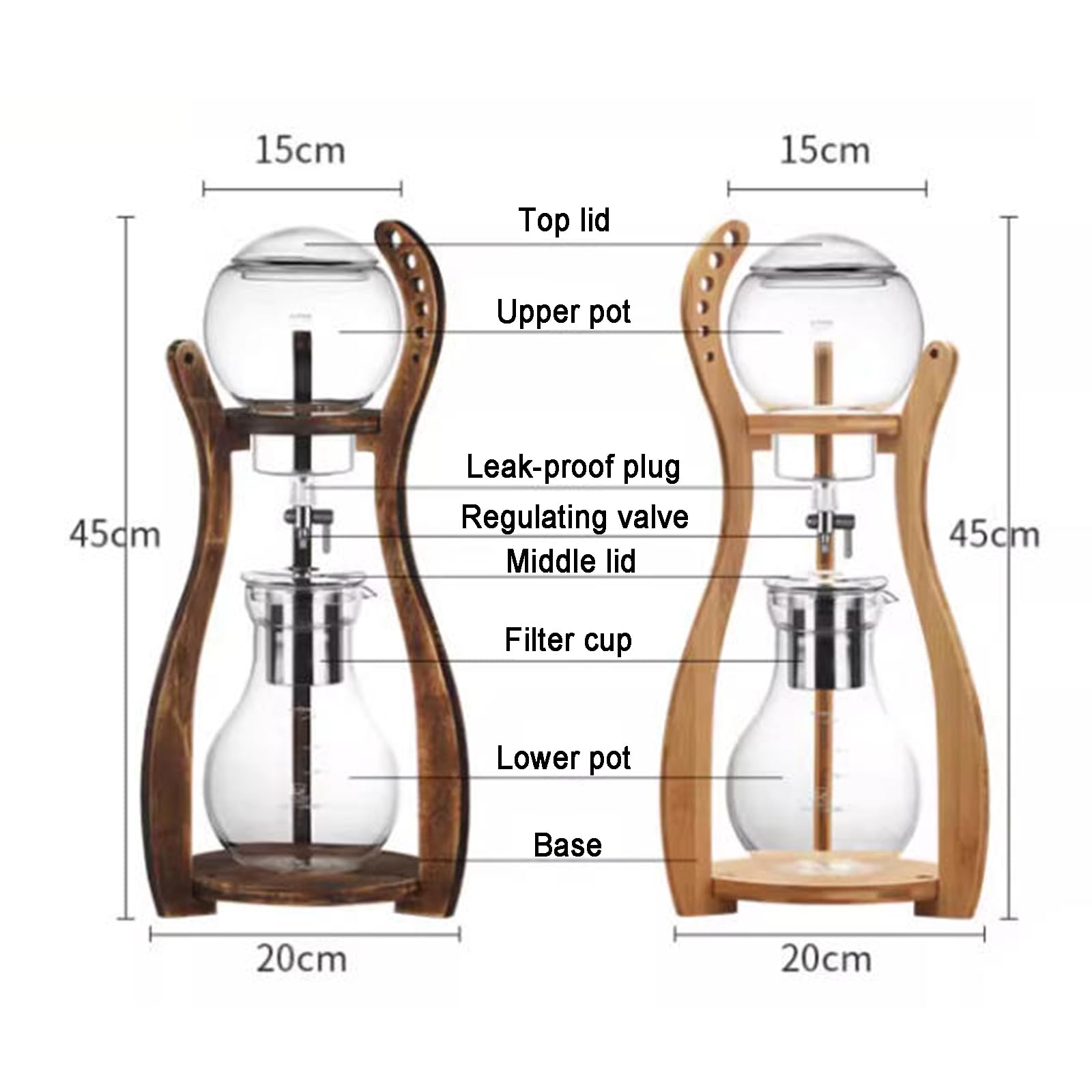 Cafetera de infusión fría, torre de café de goteo de hielo, filtro de acero inoxidable, gran capacidad de 800 ml, control de caudal, prepara 4-6 tazas, ideal para cafeterías