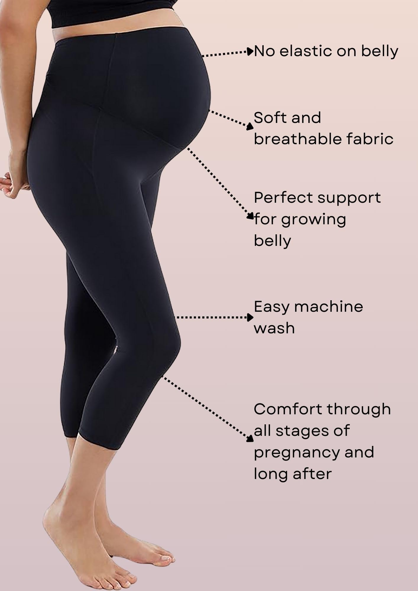 Litelooks Women's Cotton Lycra Over Belly 3/4 Capri Maternity Leggings - Comfortable, Seam-Free, High Waist Support, Stretchable Pregnancy Pants for Pre & Post Pregnancy (in, Alpha, 3XL, Black) - Image 4 thumbnail