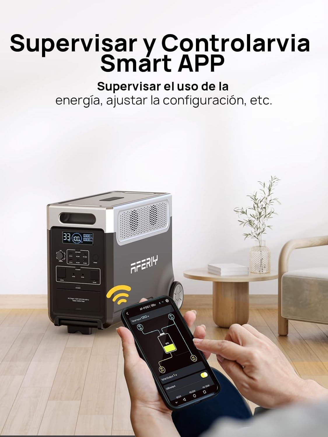 AFERIY - Generador Eléctrico Portátil 3600 W, Batería De Emergencia LiFePO4 3840 Wh, Con Aplicación, Carga Rápida 1,5 H, Toma Ue 220-240 V, UPS, Generador Solar Para Camping/Familia/Oficina