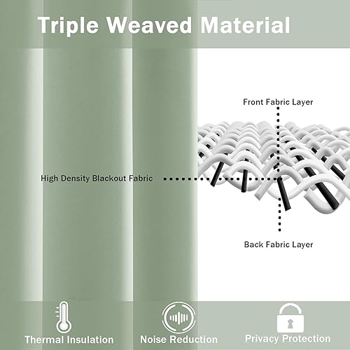 Miniatura 4 de JIUZHEN Cortinas opacas de aislamiento térmico y acústico con tiras de amarre, de color verde claro, bloquean la luz del sol y reducen el ruido,
