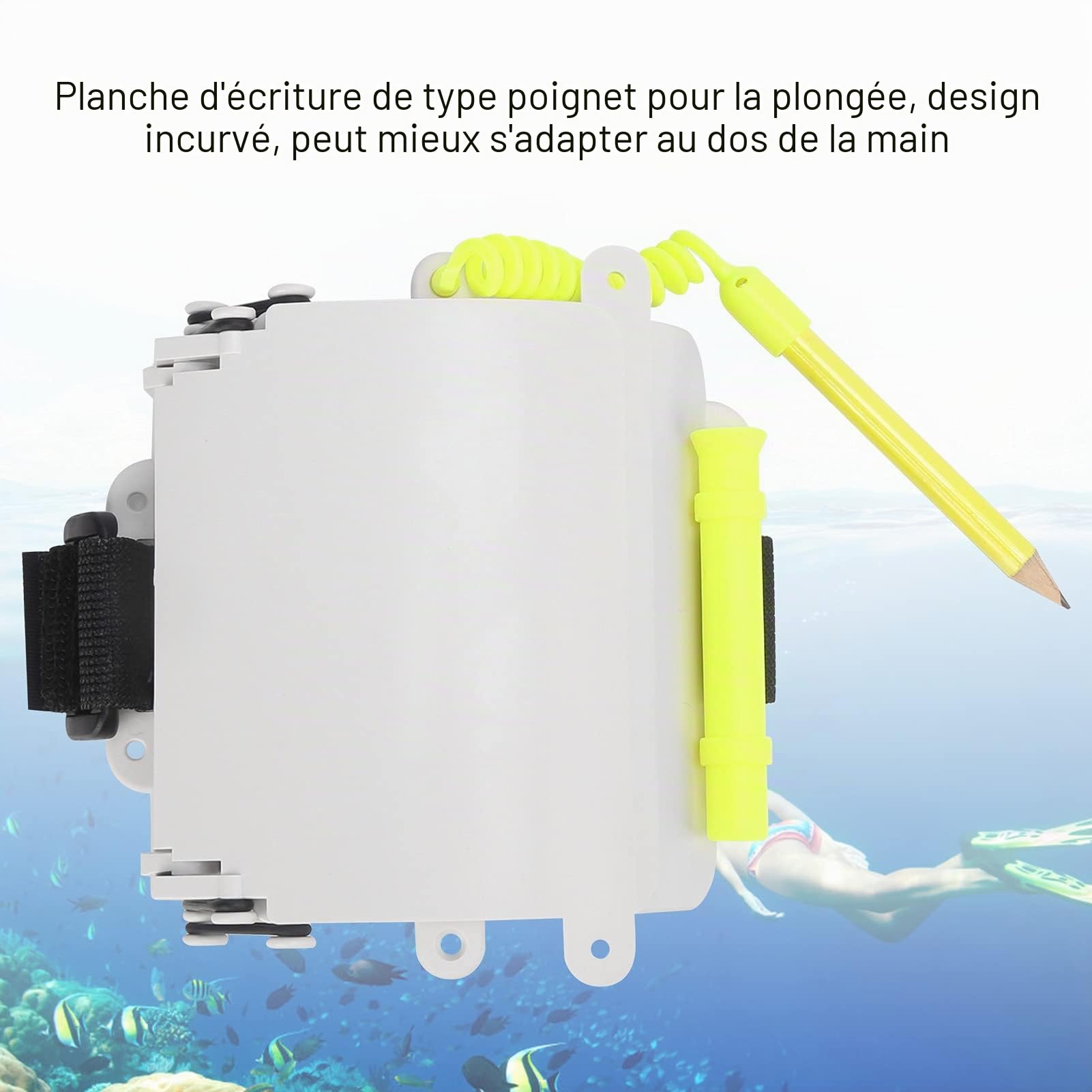 Tableau de Poignet de Plongée sous-Marin, avec Bloc-Notes Réglable y Crayon Rétractable, Tablette D'Écriture Réutilisable, Writing Slate Ardoise Plongée Adulte, Spécialement Conçu pour Les Plongeurs