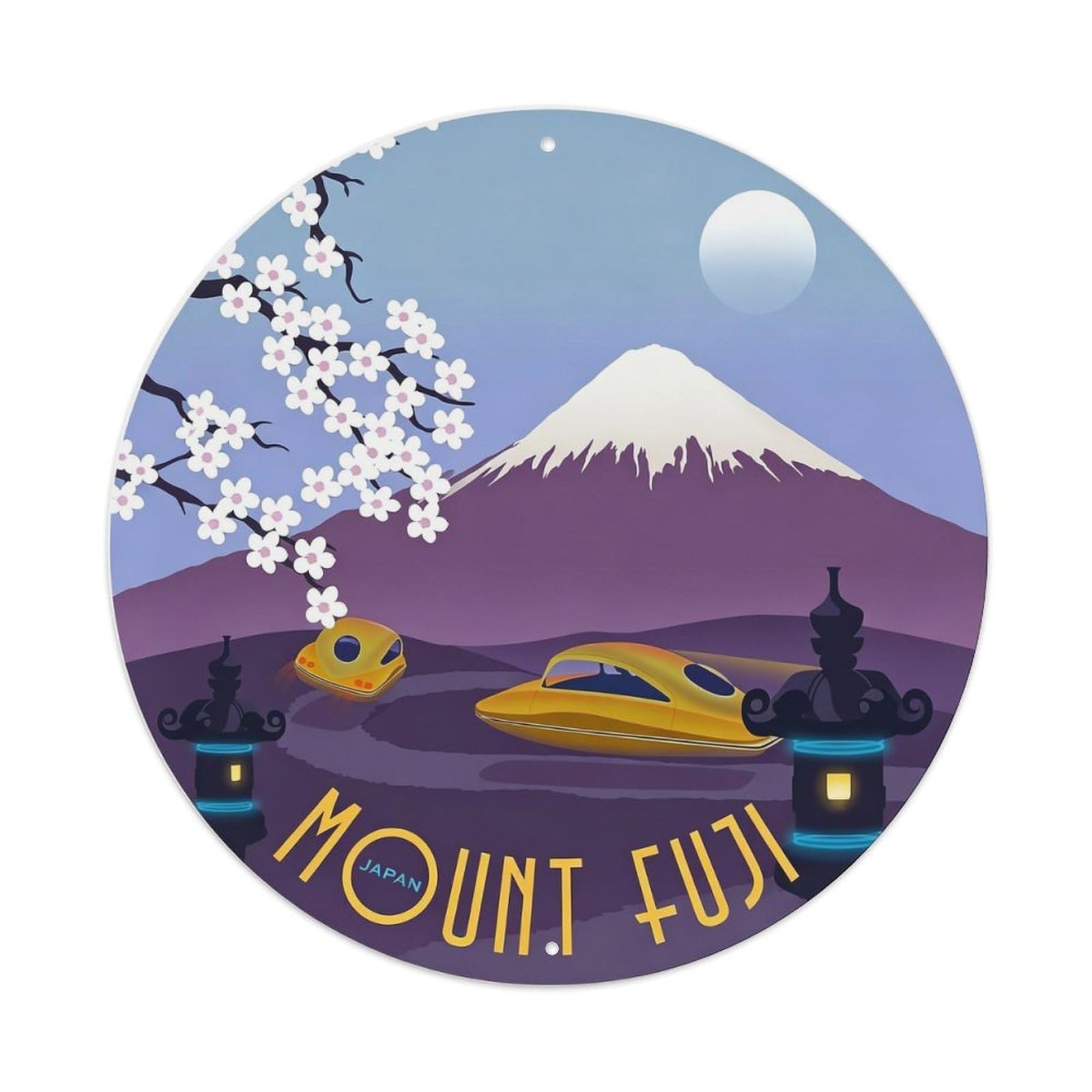 Travel Mount Fuji Japan Metal Tin Sign Plaque Wall Decor for Cafe, Club, Garden Round Metal Poster 8x8Inch