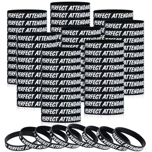 Cunno 100 Pieces Students Inspirational Wristbands Bulk for Student Motivational Silicone Bracelets Affirmation Rubber Bracelet Back to School Teacher Gifts Reward for Kids(Perfect Attendance)