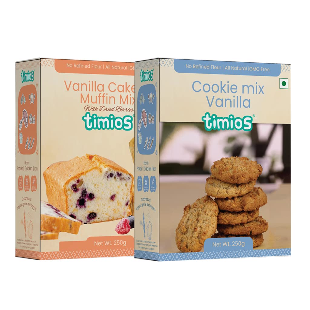 Timios Multigrain Eggless Instant Vanilla Cake & Cookie Mix| No Maida | Sweetened with Jaggery | Rich In Protein,Iron & Calcium | Pack of 2 | 250 grams Each (B0BPT7VYKN) Amazon Price History, Amazon Price Tracker