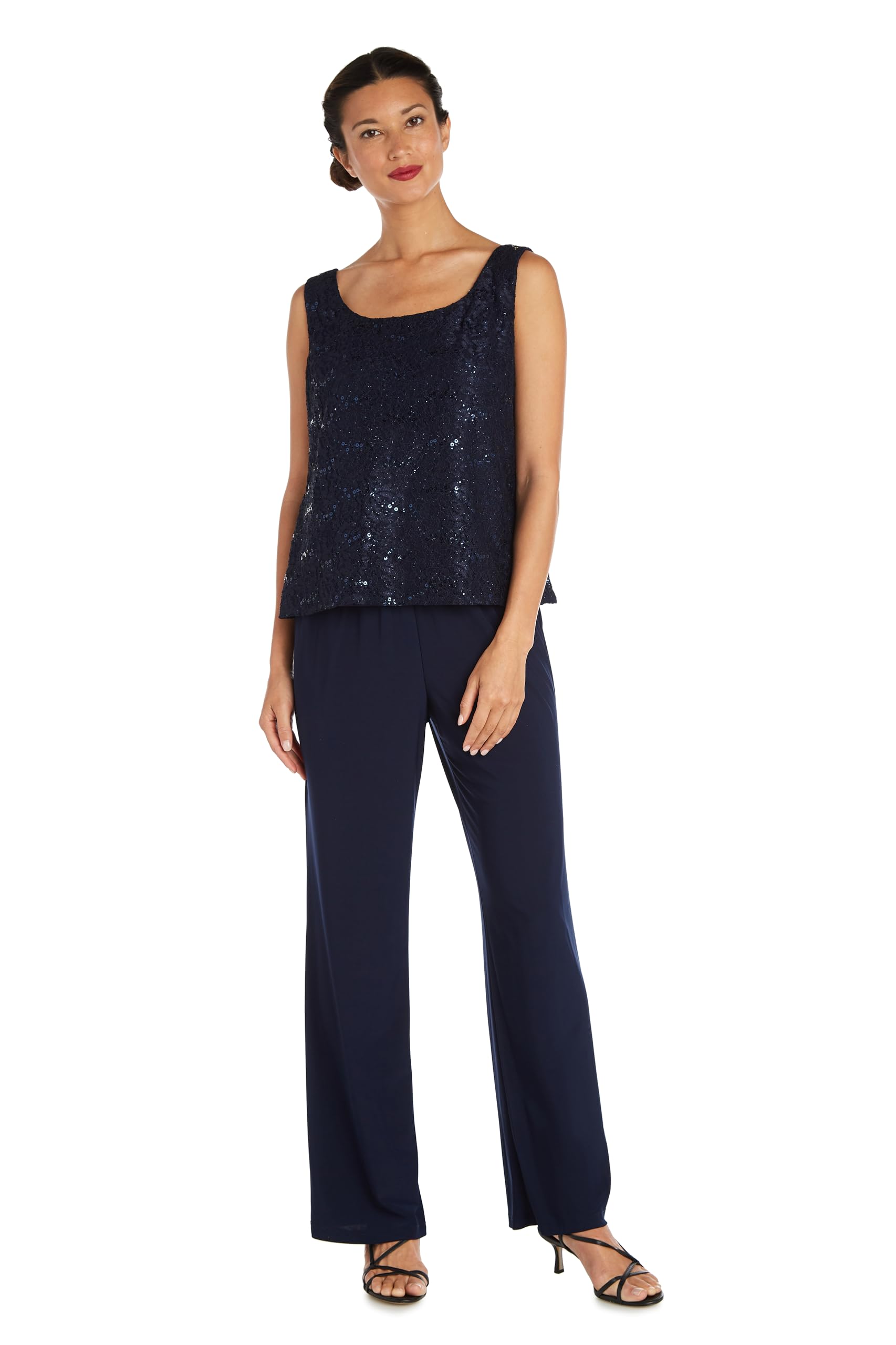 R&M Richards Damen Scallop Lace Duster Pant Set Business-Anzug Hosen-Set (3er Pack)