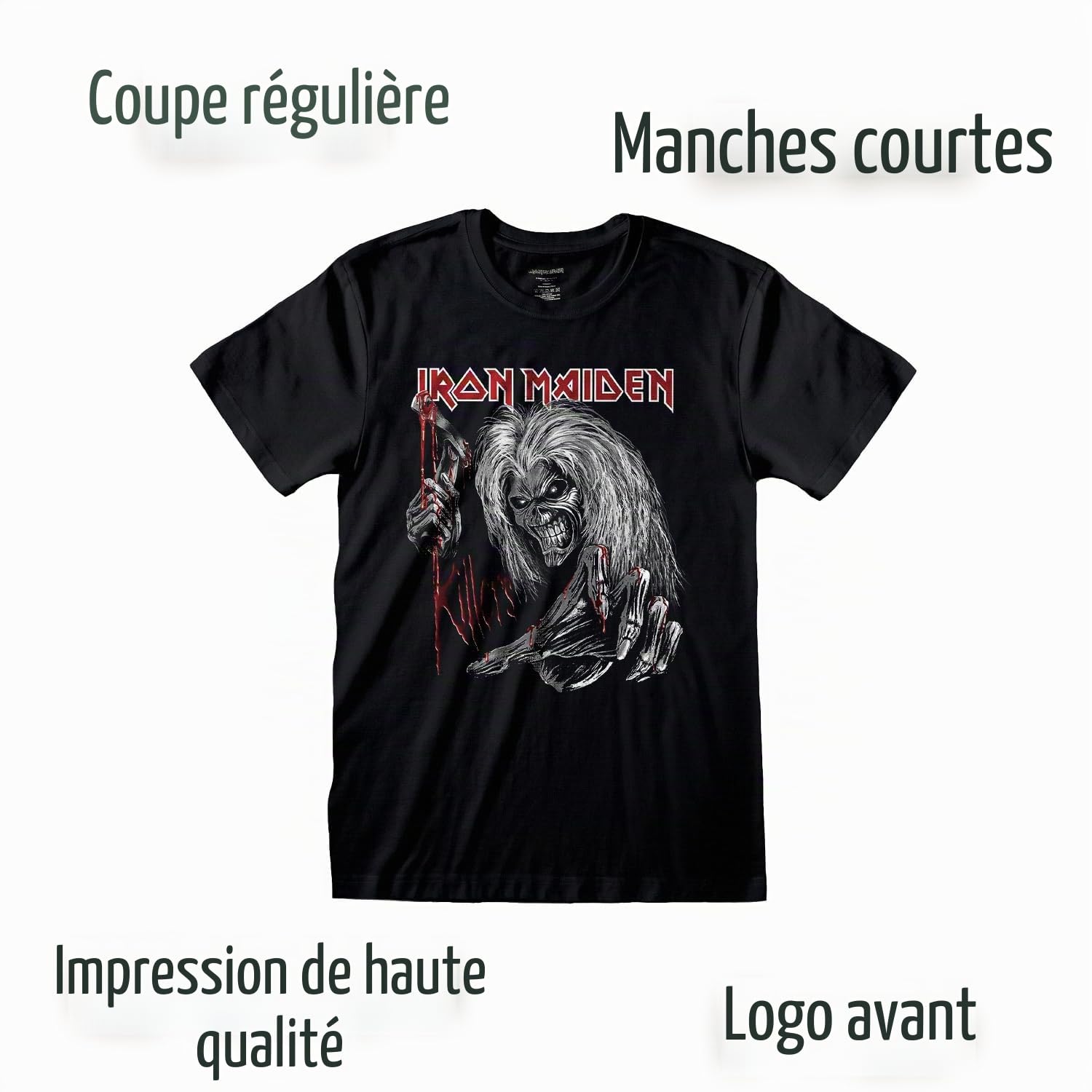 T-Shirt Iron Maiden Killers T-Shirt Rock Officiel Noir Band Heavy Metal Coton Unisexe Adulte Garçon.