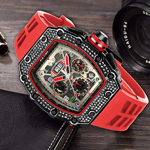 Fanmis Mens Bling Punk Diamond Chronograph Watches Fashion Style Silicone Band Sports Wrist Watch (Multicolour) #TOP4