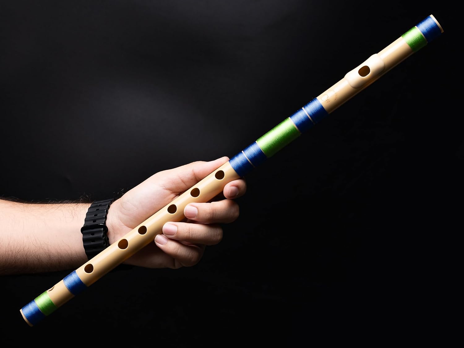 Radhe Flutes | C Sharp Right Handed Middle Bansuri | Blue & Green | Tuned With Tanpura A=440Hz | PVC Flute + Velvet Cover + Hindi & English Flute Lessons
