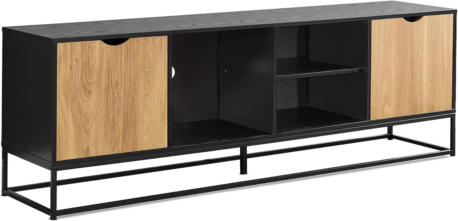 Monarch Specialties I 2825 Tv Stand, 72 Inch, Console, Media Entertainment Center, Storage Cabinet, Living Room, Black Laminate, Black Metal, Contemporary