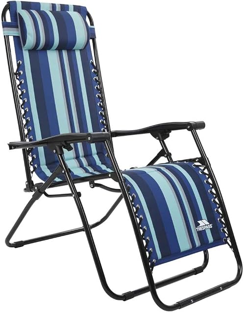 Trespass Glentilt Padded Reclining Sun Lounger Summer Pool Patio Outdoors Garden Chair (Blue Stripe)