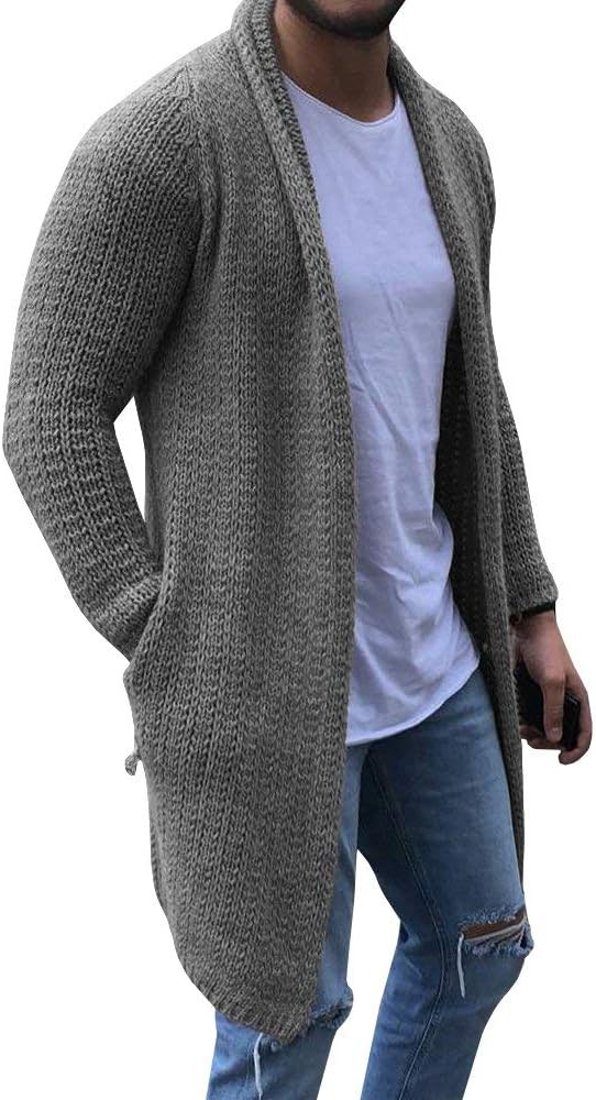 PengfeiMens Cardigan Sweaters Long Sleeve Knit Open Front Cardigans with Pocket Grey