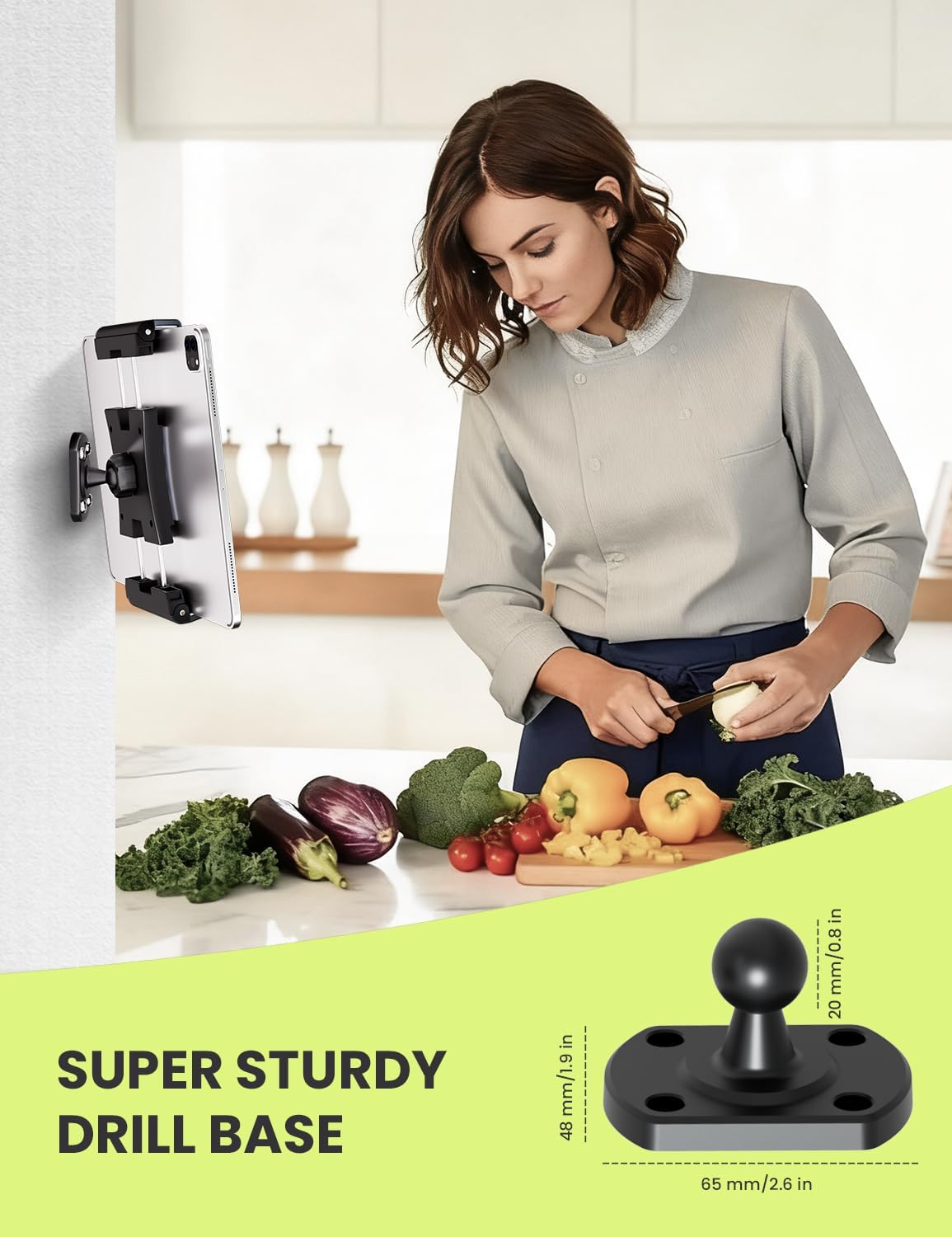 OHLPRO Tablet Wall Mount Holder,360° Rotating iPad Wall Mount Holder with Suction Cup & Screw Holes Base, Compatible with 5"-13" Devices Including iPad Pro, Mini, Air, Samsung, Kindle, Galaxy Tab