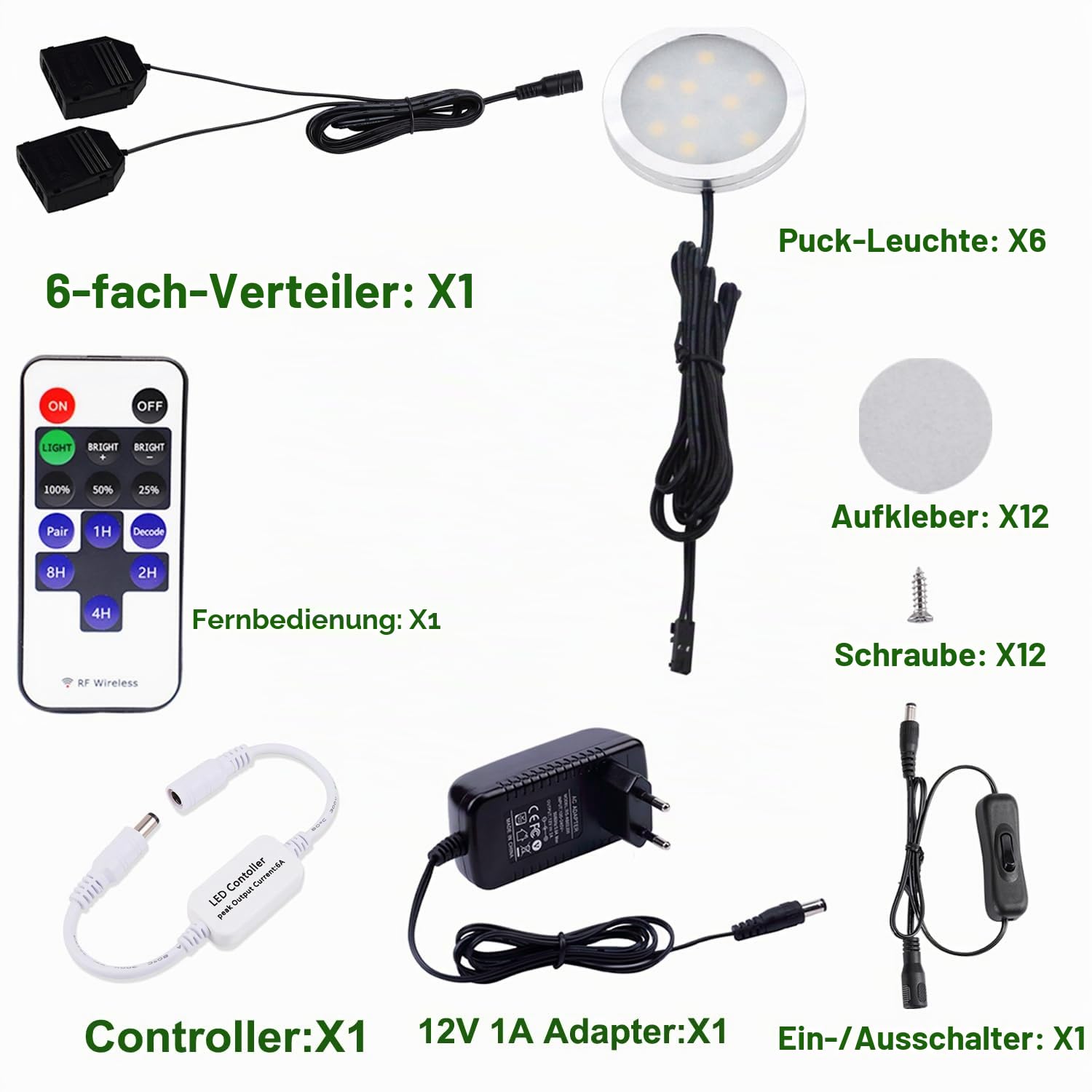 AIBOO Schrankbeleuchtung mit Kabel 6 Stück,Unterbauleuchte Küche LED mit Fernbedienung,Vitrinenbeleuchtung Warmweiß 2700K Flach Küchenbeleuchtung Unterschrankleuchte für Küche Schränke Weinschrank