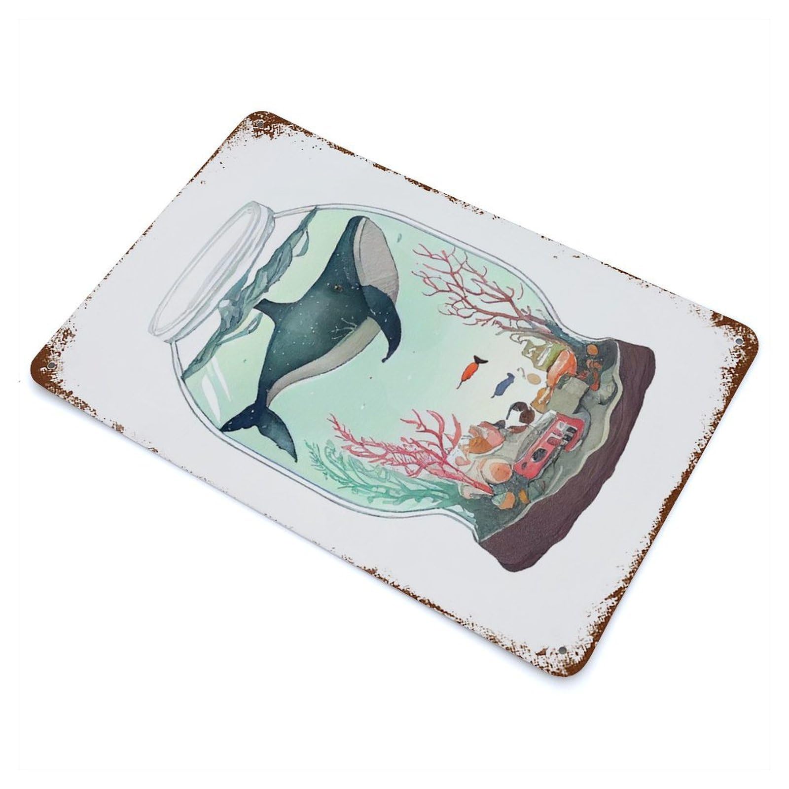 Mini Whale in Aquarium Rusty Metal Tin Sign 11.8"x7.9", for Shed, Workshop And Garage Wall Decor, Shabby Chic Decor