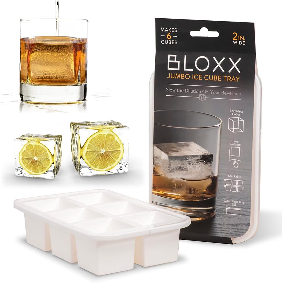 BLOXX Silicone Ice Cube Tray with Lid for Freezer | BPA Free Ice Cube Tray Mold Makes 2in Cubes | Stackable Ice Cube Molds is Dishwasher Safe | Easy release 6 Flexible Ice Cube Trays for Freezer