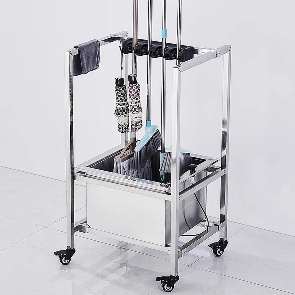 Mnuvxzaewf Silver Movable Floor-Mounted Mop Rack(55.5Cm)