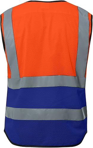 Miniatura 2 de WENKOMG1 Chaleco de seguridad de alta visibilidad, malla de alta visibilidad, cremallera frontal, chaleco reflectante para hombres y mujeres, unisex