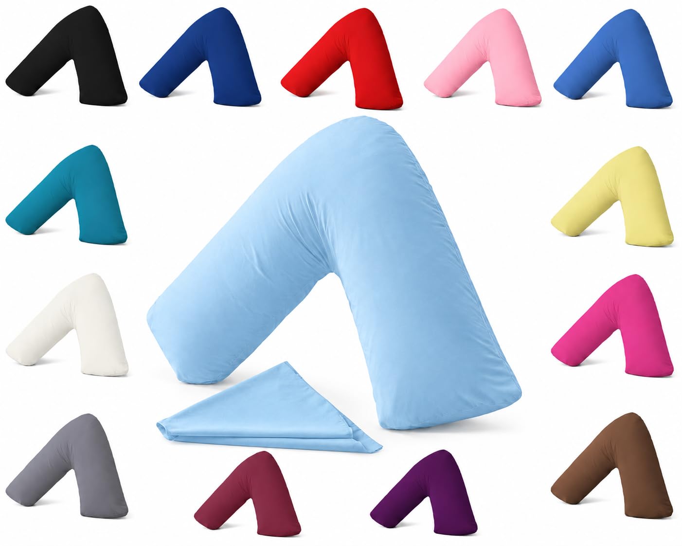 AmigoZone Plain Polycotton Back & Neck Support V Shaped Pillowcase Orthopedic/Pregnency/Nursing Pillow Case (Mid Blue) โ image 1