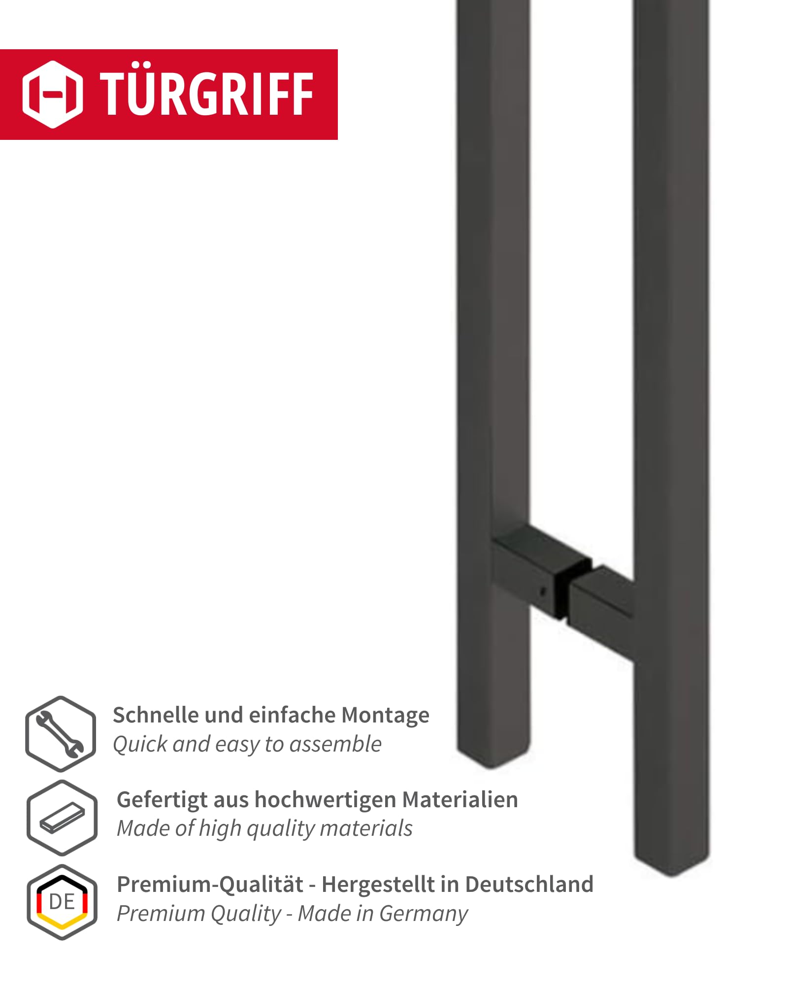 JUVA Design Stoßgriff Schiebetür Glas-Türgriff Edelstahl Türbeschlag schwarz | Stangengriff mit Länge 600 mm | Haltegriff für Glastüren & Holztüren | 1 Stangen-Griffpaar Zimmertür inkl. Schrauben