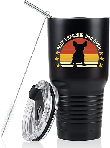 Onebttl Regalos de bulldog francés, regalos franceses, taza de viaje negra de 30 onzas, vaso aislado - Frenchie Dad disponible en Yaxa Peru