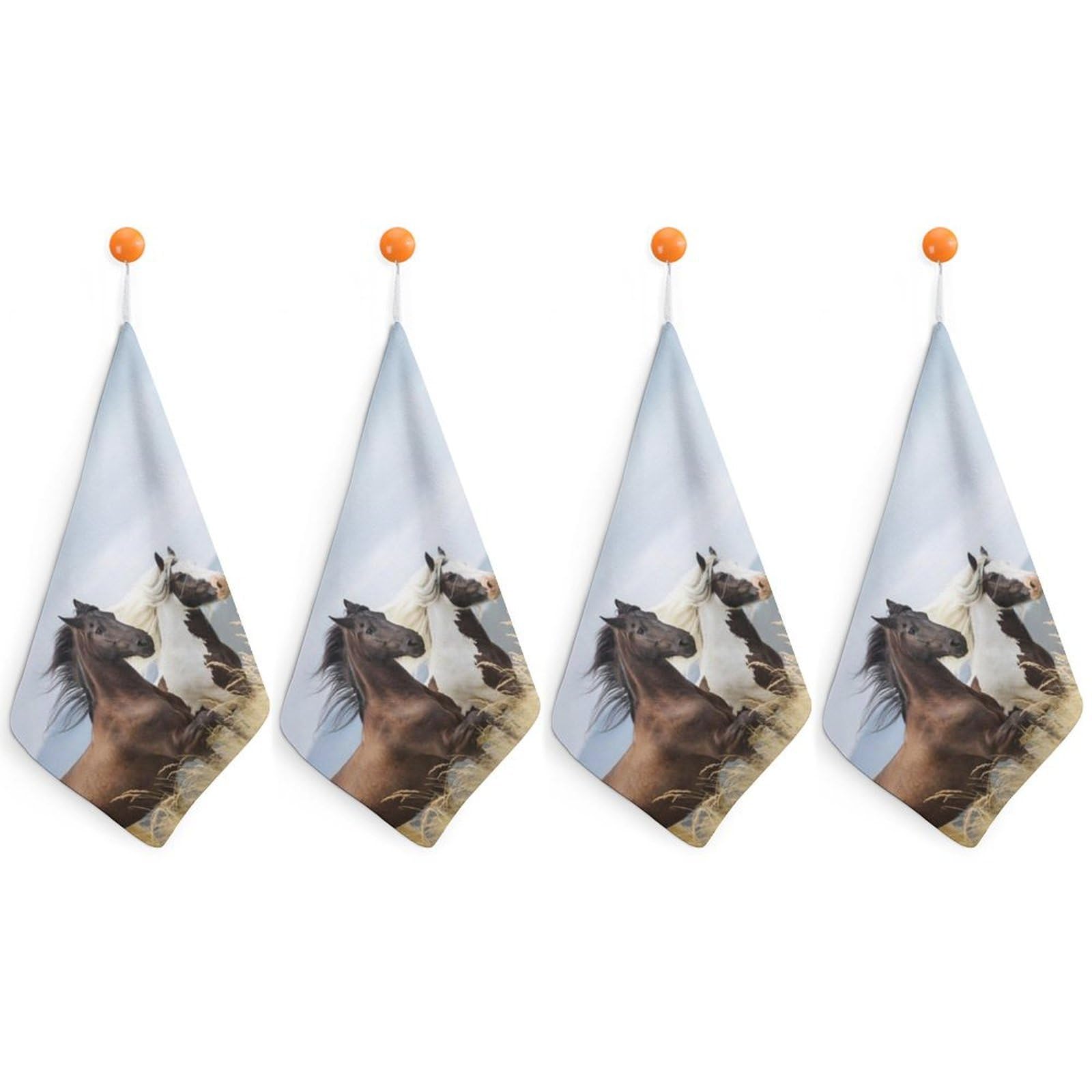LEDFCVSU 4 Piece Hanging Hand Towels, Horse Small Dry Hand Towel for Kitchen Bathroom