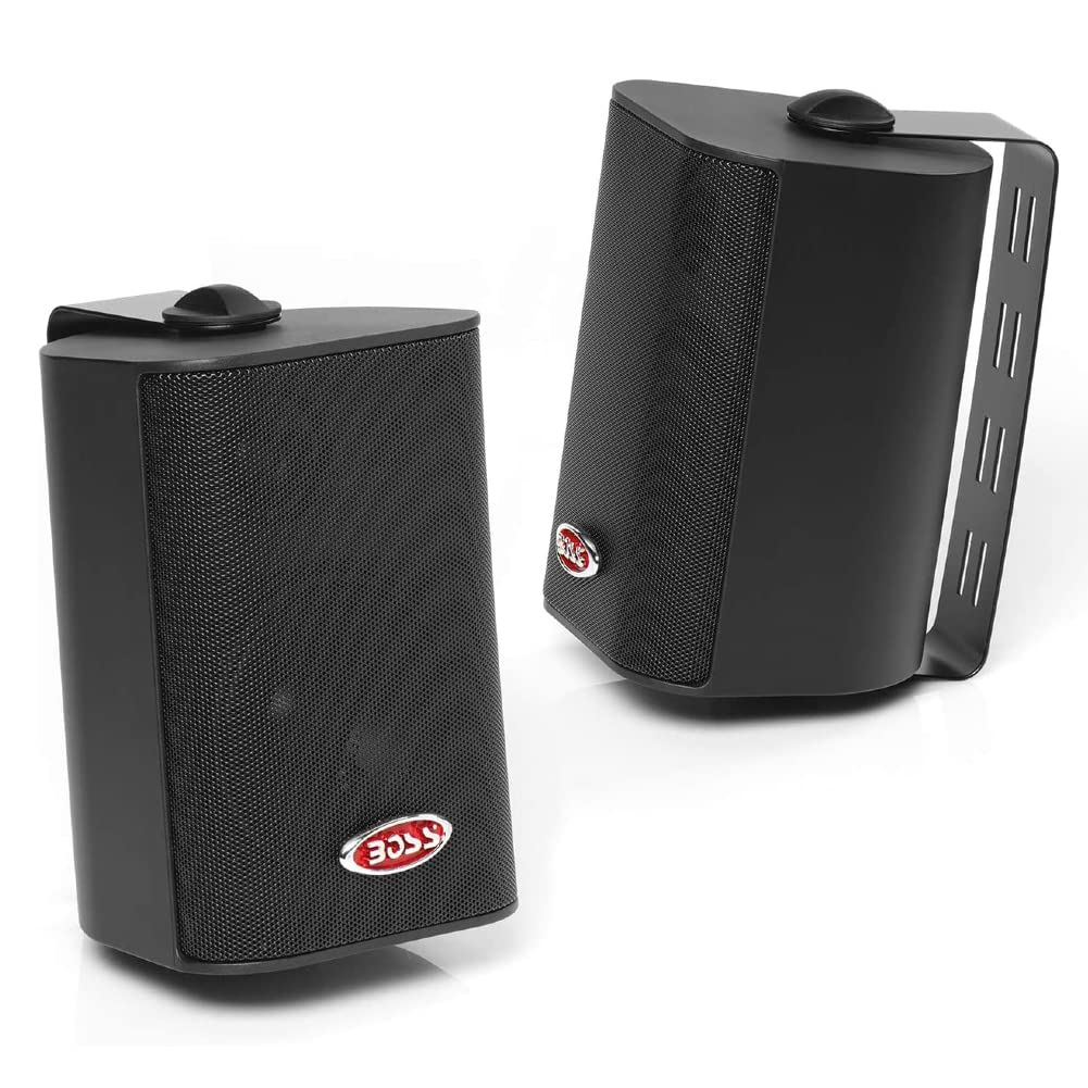 KIT Set pour Boss Audio Systems MR4.3B, 2 Enceintes 3 Voies Noires, 100 W RMS, 200 W Max, étanche, intérieur/extérieur, Paire + Supports de Fixation