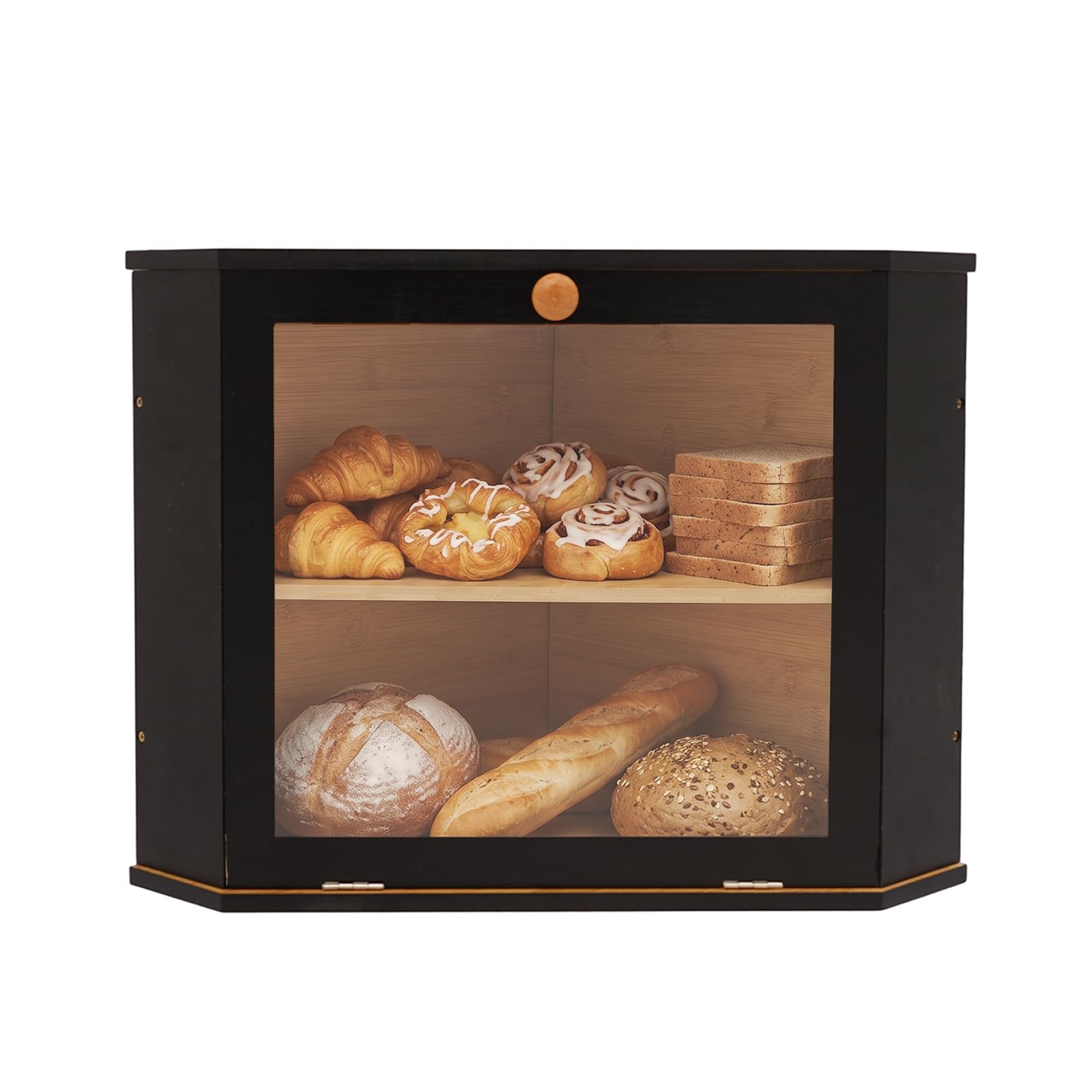 Portapane angolare in bambù, a 2 ripiani, 32 x 32 x 34 cm, nero