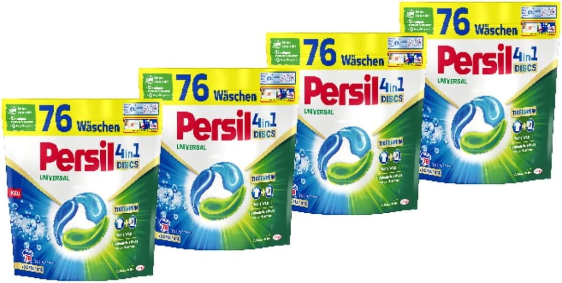 Persil Universal 4 in 1 DISCS, 304 (4 x 76 lavaggi), detersivo completo con tecnologia di purissimo Plus, combatte le macchie ostinate, 92% di ingredienti biodegradabili