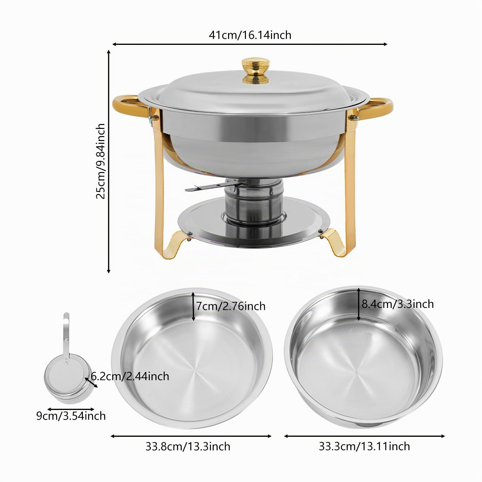 4er Set Rund Chafing Dish Set, Professional Speisenwärmer mit Deckel, 4,5L Edelstahl Buffet Wärmebehälter Buffetwärmer