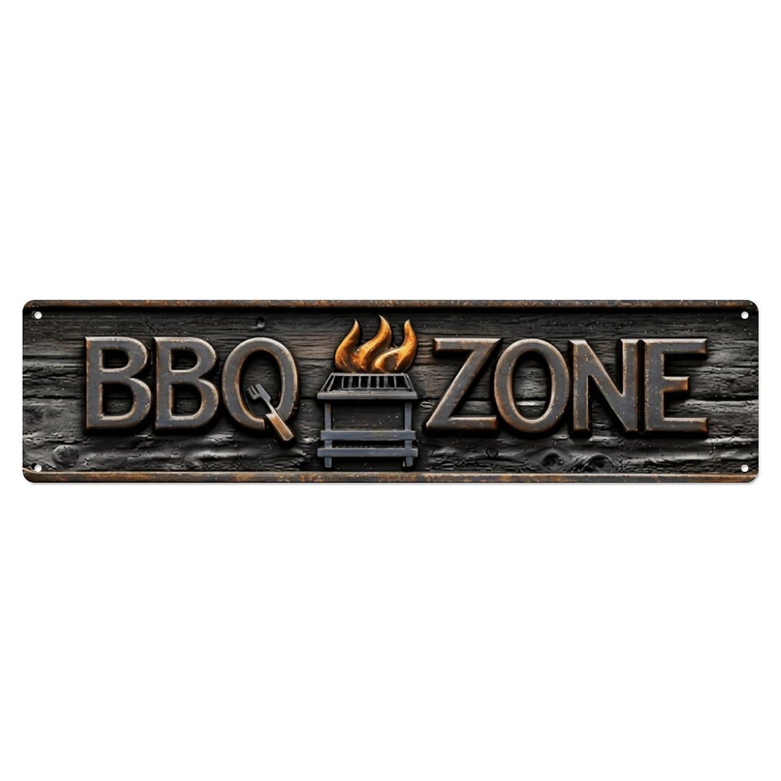 BBQ Zone Charcoal Roast Metal Tin Skinny Sign Plaque Wall Decor for Cafe, Club Bar, Office, Home Garden Metal Poster 4x16Inch