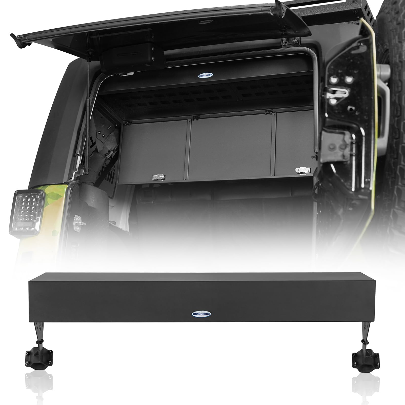 Hooke Road 2015 Wrangler JK Trunk Upper Locking Storage Box Interior Luggage Carrier for 2007-2018 Jeep Wrangler JK 4-Door Hardtop