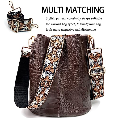 Image of Dsigo Purse Strap, 2 inch Wide Gold Buckle Embroidery Crossbody Shoulder Strap for Bag Handbag Canvas Bag Crossbody Bags