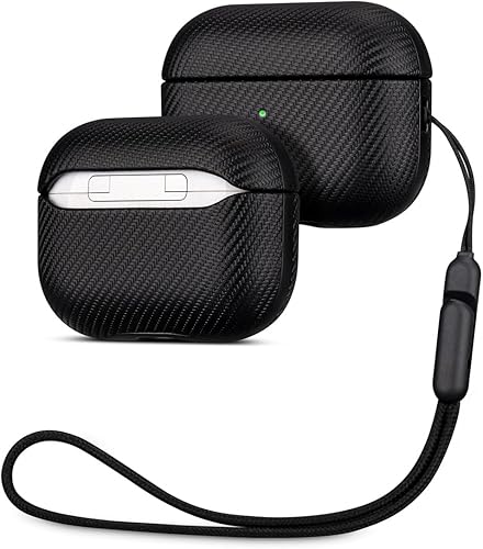LOPIE Funda para AirPods Pro de 2 generación, hecha a mano para AirPods Pro 2, hecha de cuero vegano, estilo de fibra de carbono, protección contra