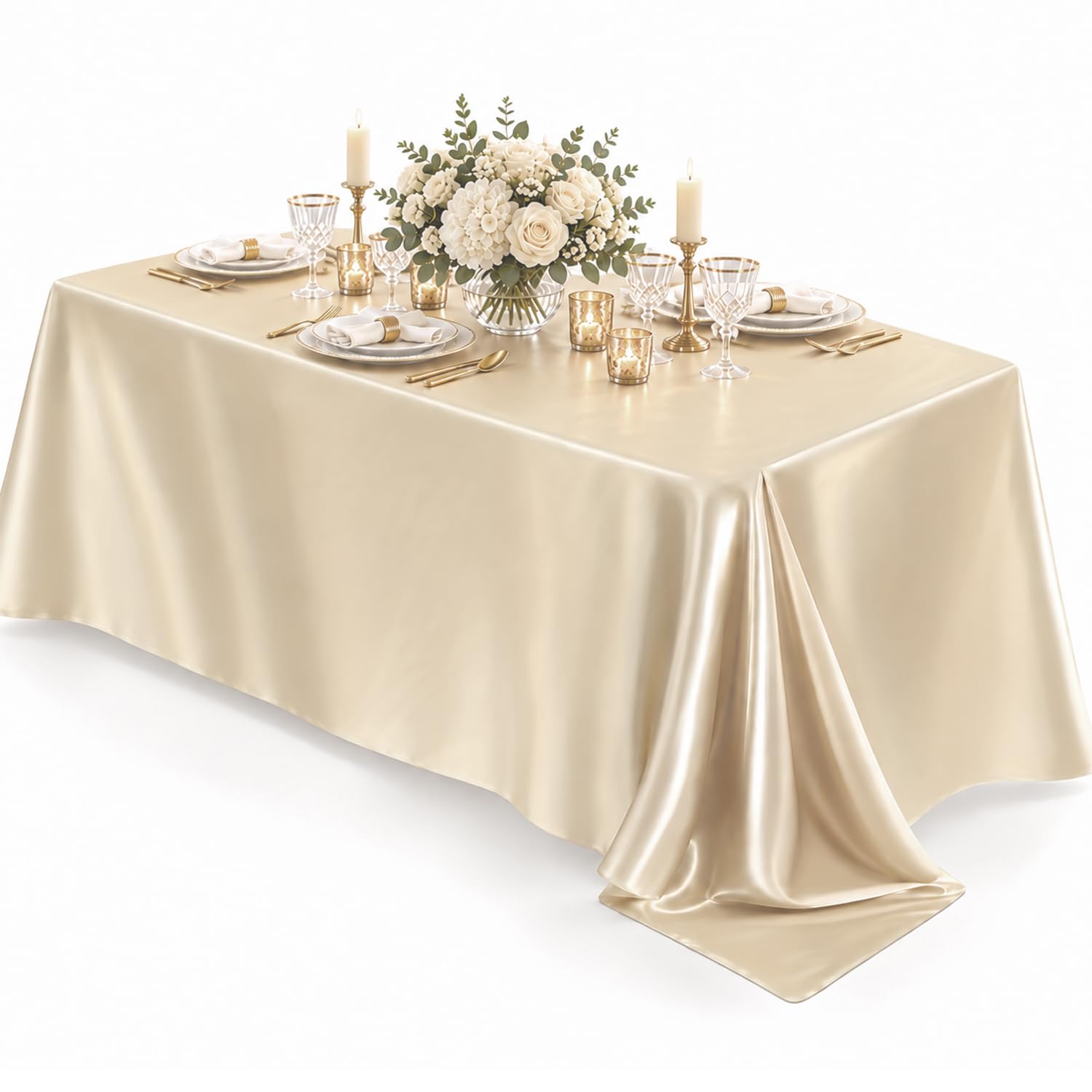 Champagne Gold Table Cloth, Satin Surface, 152x260CM Rectangle Tablecloth