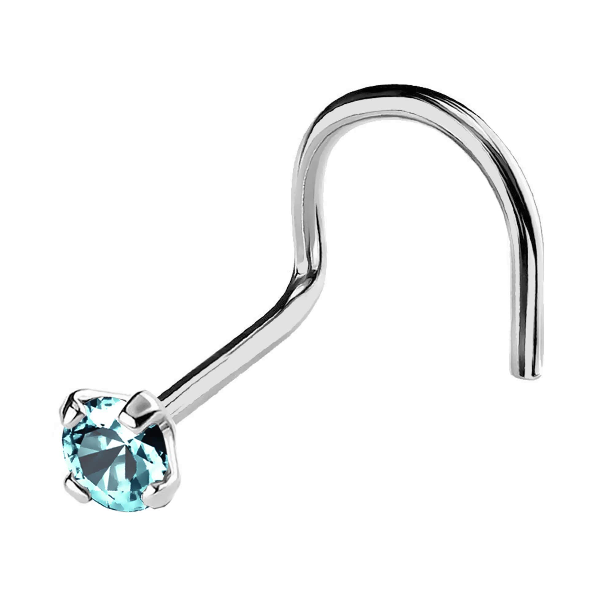 Jewelry AvalancheJewelry Avalanche 22G Solid 14Kt Gold Nose Screw Stud with Prong Set real Blue Topaz Gemstone, 14kt Yellow Gold or 14kt White Gold - November Birthstone Nose Ring