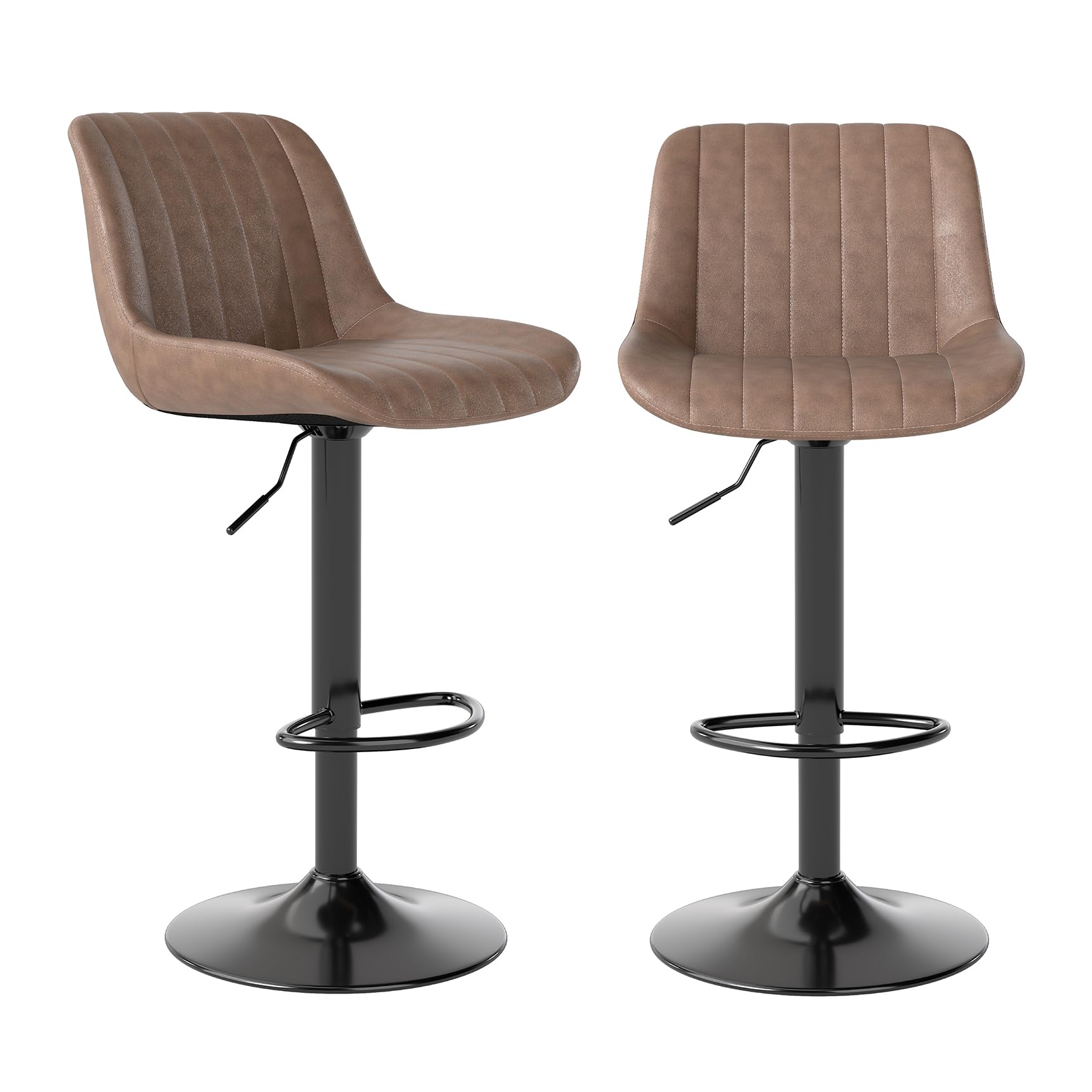 Youhauchair Bar Stools Set of 2, Swivel Counter Height Barstools with Back, Adjustable PU Leather Bar Stool, Modern Kitchen Breakfast Bar Stools, Brown