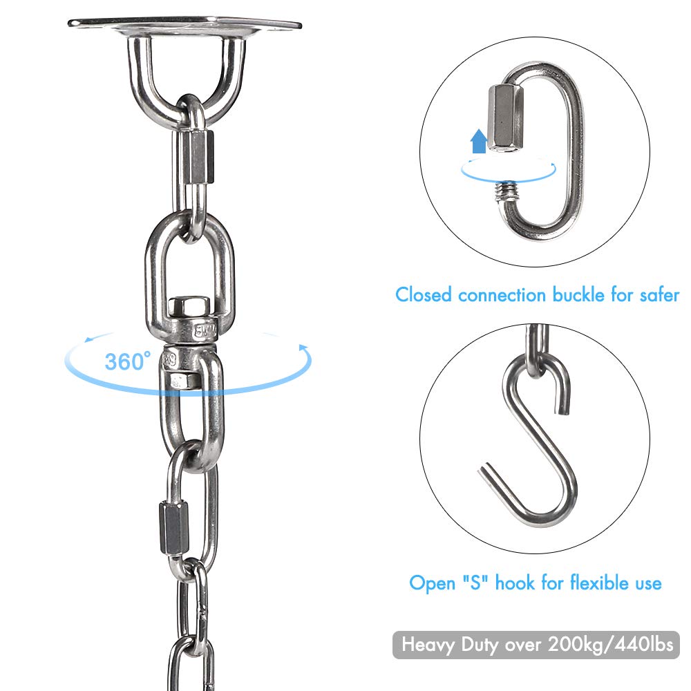 Kit Sospensione Per Amaca E Altalena - Ganci In Acciaio Inox, Catena 80cm, Portata 200kg - Foto 10
