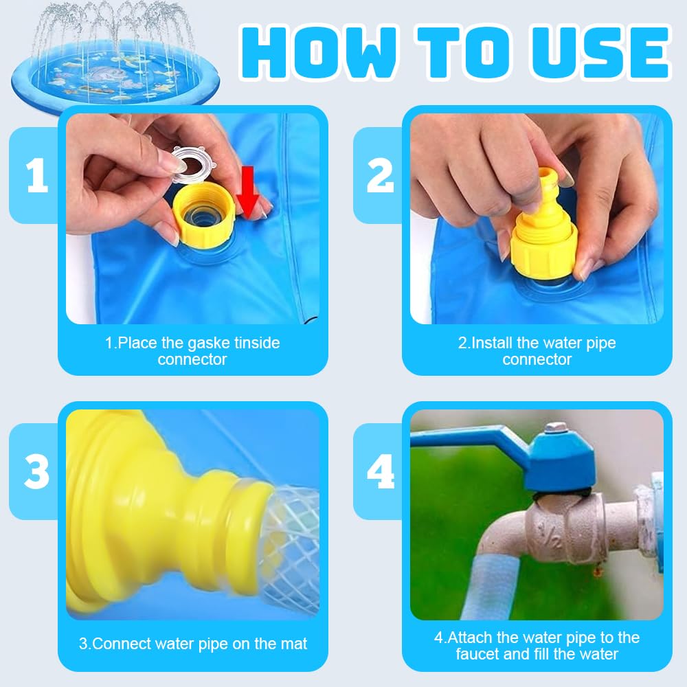 170cm Splash Pad, Sprinkler Wasser Spielmatte,Splash Pad Wasserspielzeug Kinder,Sprinkler Wasser-Spielmatte Für Outdoor Garten Wassersprinkler Kinder Splash Pad (Delfin-Design)