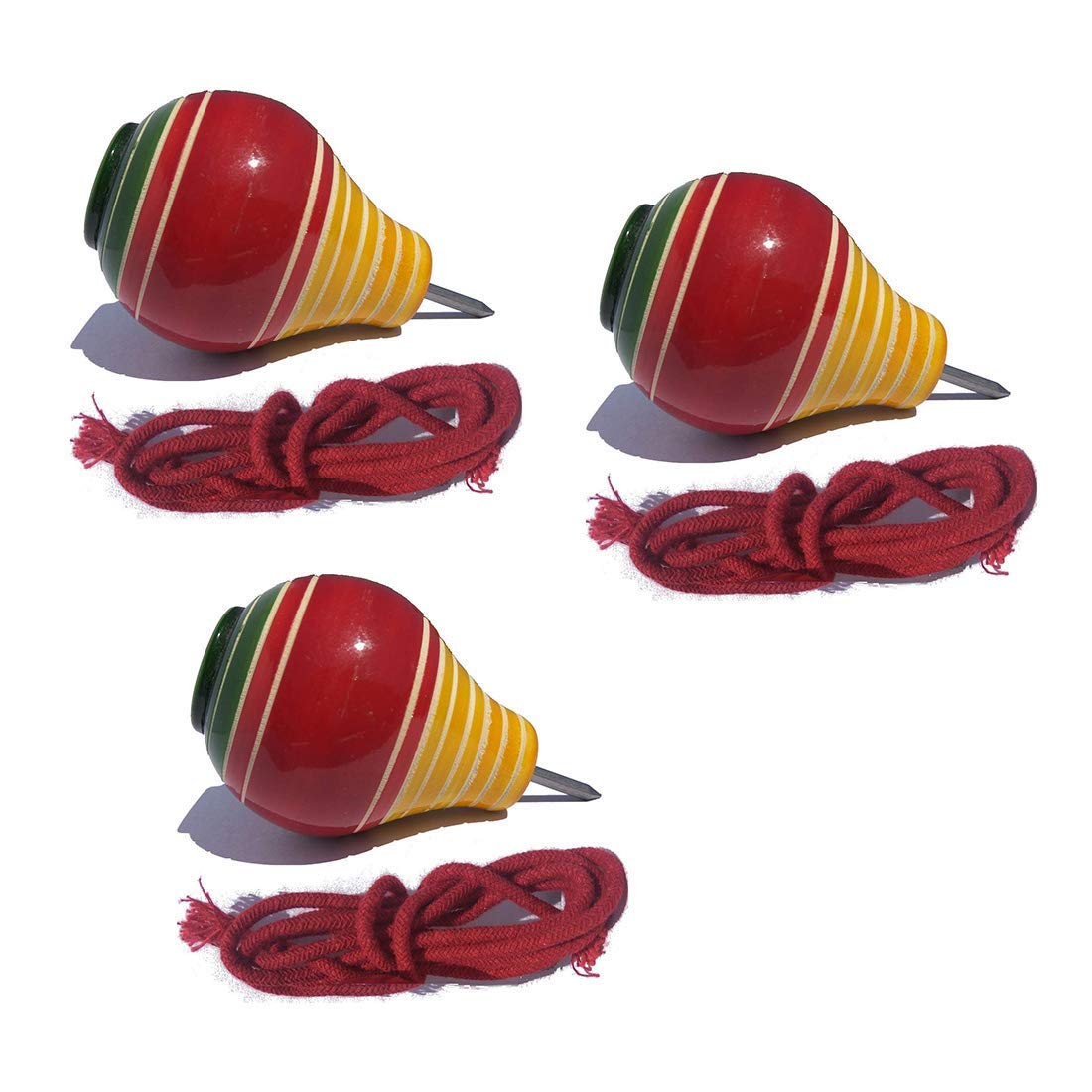 Buy Traditional Wooden Desi Set of Three Spinning Tops with Strings